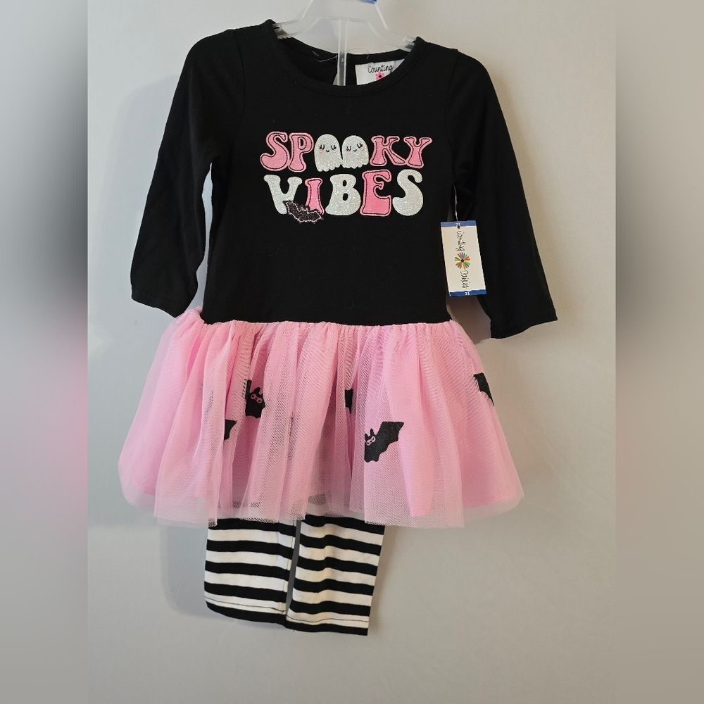Girl Toddler SPOOKY VIBES Graphic Dress & Legging Set Size 2T NWT